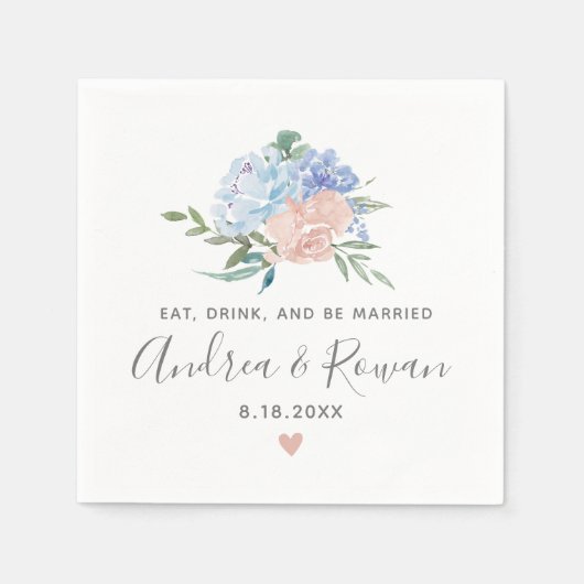 Dusty Blue und Pink Floral Wedding Serviette (Vorderseite)