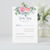 Dusty Blue und Pink Rose Quartz Wedding RSVP Karte (Stehend Vorderseite)