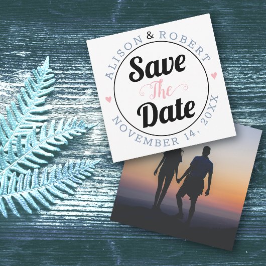 Dusty blue und pink typografisches Foto auf der Rü Save The Date