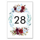 Dusty Blue und Red Wedding Tischnummer Cards (Rückseite)