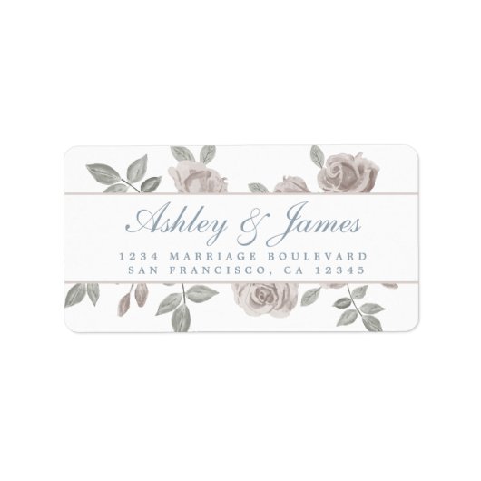 Dusty Blue und Rose Floral Wedding Rücksendeadress Adressaufkleber (Vorne)