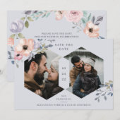 Dusty Blue und Rose Geometric Floral | Zwei Fotos Save The Date (Vorne/Hinten)