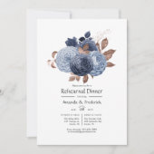 Dusty Blue und Rose Gold Floral Probe Dinner Einladung (Vorderseite)