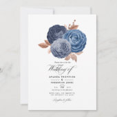 Dusty Blue und Rose Gold Floral Wedding Einladung (Vorderseite)