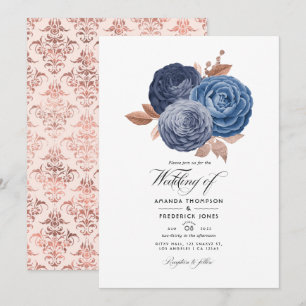 Dusty Blue und Rose Gold Floral Wedding Einladung
