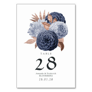 Dusty Blue und Rose Gold Floral Wedding Tischnummer