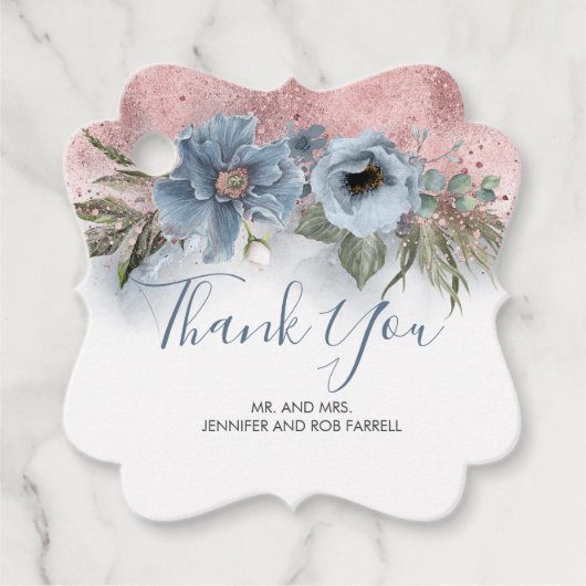 Dusty Blue und Rose Gold Geschenkanhänger (Vorderseite)