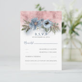 Dusty Blue und Rose Gold Glitzer Boho Wedding RSVP (Stehend Vorderseite)