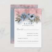 Dusty Blue und Rose Gold Glitzer Boho Wedding RSVP (Vorne/Hinten)