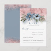 Dusty Blue und Rose Gold Glitzer Boho Wedding RSVP Karte (Vorne/Hinten)