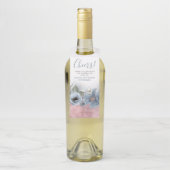 Dusty Blue und Rose Gold Glitzer Moderne Hochzeit Flaschenanhänger (Auf Flasche)