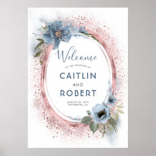 Dusty Blue und Rose Gold Glitzer Sign Poster