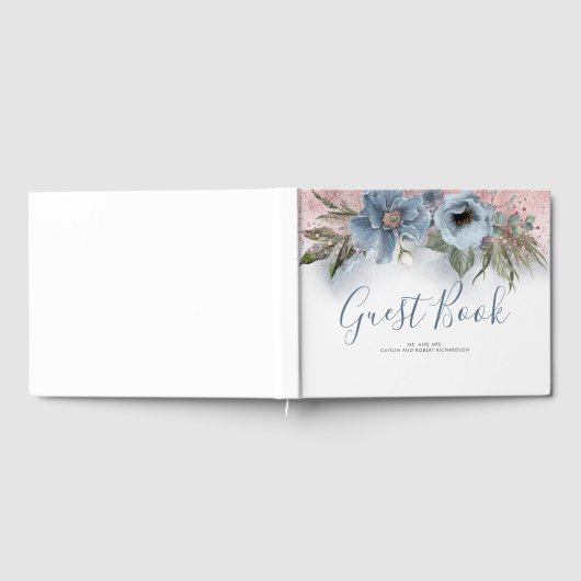 Dusty Blue und Rose Gold Glitzer Wedding Gästebuch (Voll)