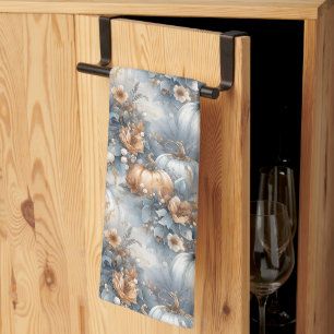 Dusty Blue und Rustic Orange Autumn Pumpkin Design Geschirrtuch