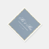 Dusty Blue und Silver Border Mr & Mrs Wedding Serviette (Ecke)