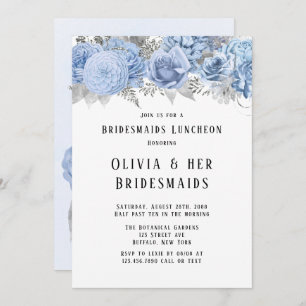 Dusty Blue und Silver Floral Bridesmaides Luncheon Einladung