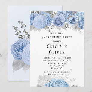 Dusty Blue und Silver Floral Engagement Party Einladung