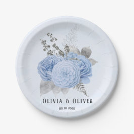 Dusty Blue und Silver Floral Wedding Pappteller