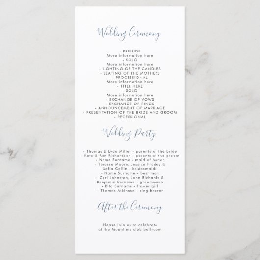 Dusty Blue und Silver Floral Weddings Programme (Rückseite)