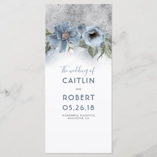 Dusty Blue und Silver Floral Weddings Programme (Vorderseite)