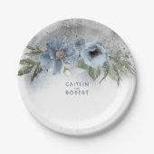 Dusty Blue und Silver Glitzer Elegant Moderne Pappteller (Vorderseite)