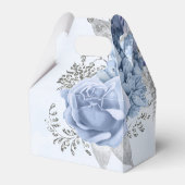 Dusty Blue und Silver Glitzer Florals Wedding Geschenkschachtel (Rückseite)