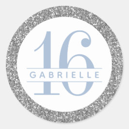 Dusty Blue und Silver Glitzer Geburtstagsgunst Runder Aufkleber