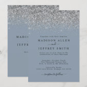 Dusty Blue und Silver Glitzer Hochzeitseinladung Ankündigung (Vorne/Hinten)