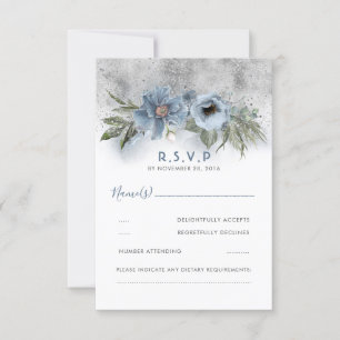 Dusty Blue und Silver Glitzer Modern Wedding RSVP