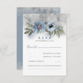 Dusty Blue und Silver Glitzer Modern Wedding RSVP (Vorne/Hinten)
