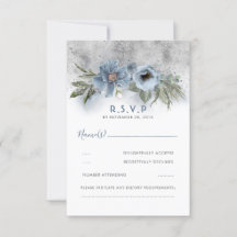 Dusty Blue und Silver Glitzer Modern Wedding RSVP