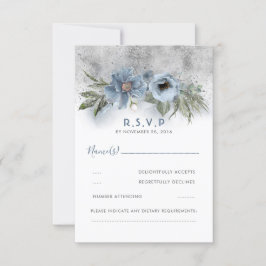 Dusty Blue und Silver Glitzer Modern Wedding RSVP Karte