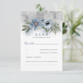 Dusty Blue und Silver Glitzer Modern Wedding RSVP Karte (Stehend Vorderseite)