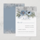 Dusty Blue und Silver Glitzer Modern Wedding RSVP Karte (Vorne/Hinten)