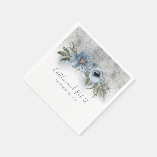 Dusty Blue und Silver Glitzer Romantic Wedding Serviette (Ecke)