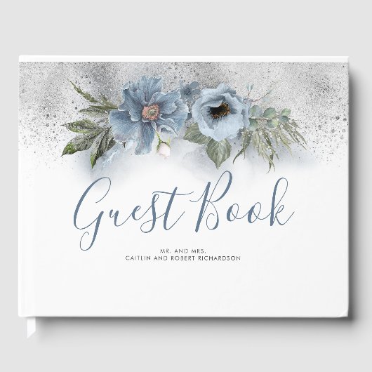 Dusty Blue und Silver Glitzer Wedding Gästebuch (Vorderseite)