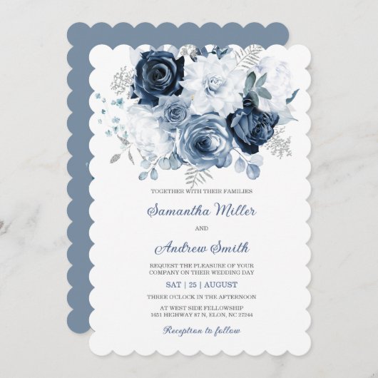 Dusty Blue und Silver Wedding Einladung (Vorne/Hinten)