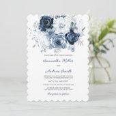 Dusty Blue und Silver Wedding Einladung (Stehend Vorderseite)