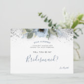 Dusty Blue und Silver werden Sie meine Bridesmaid Einladung (Stehend Vorderseite)