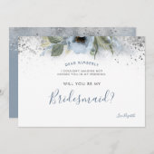 Dusty Blue und Silver werden Sie meine Bridesmaid Einladung (Vorne/Hinten)