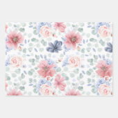 Dusty Blue und Soft Pink Blume Botanisches Muster Geschenkpapier Set (Vorderseite 3)