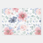 Dusty Blue und Soft Pink Blume Botanisches Muster Geschenkpapier Set (Vorderseite)