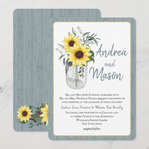 Dusty Blue und Sunflower Jar Rustic Wedding Einladung