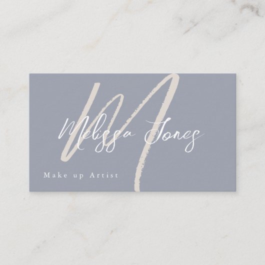 Dusty Blue und Tan Elegant Minimalistisch Visitenkarte (Vorderseite)