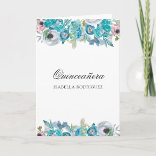 Dusty Blue und Türkis Floral Quinceñera Einladung