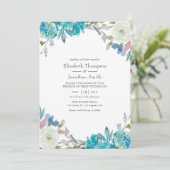 Dusty Blue und Türkis Floral Wedding Einladung (Stehend Vorderseite)