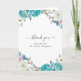 Dusty Blue und Türkis Floral Wedding Foto Dankeskarte
