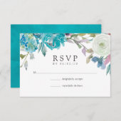 Dusty Blue und Türkis Floral Wedding RSVP (Vorne/Hinten)