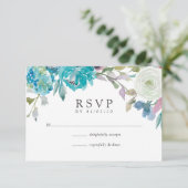 Dusty Blue und Türkis Floral Wedding RSVP Karte (Stehend Vorderseite)