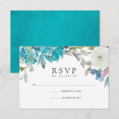 Dusty Blue und Türkis Floral Wedding RSVP Karte (Vorne/Hinten)